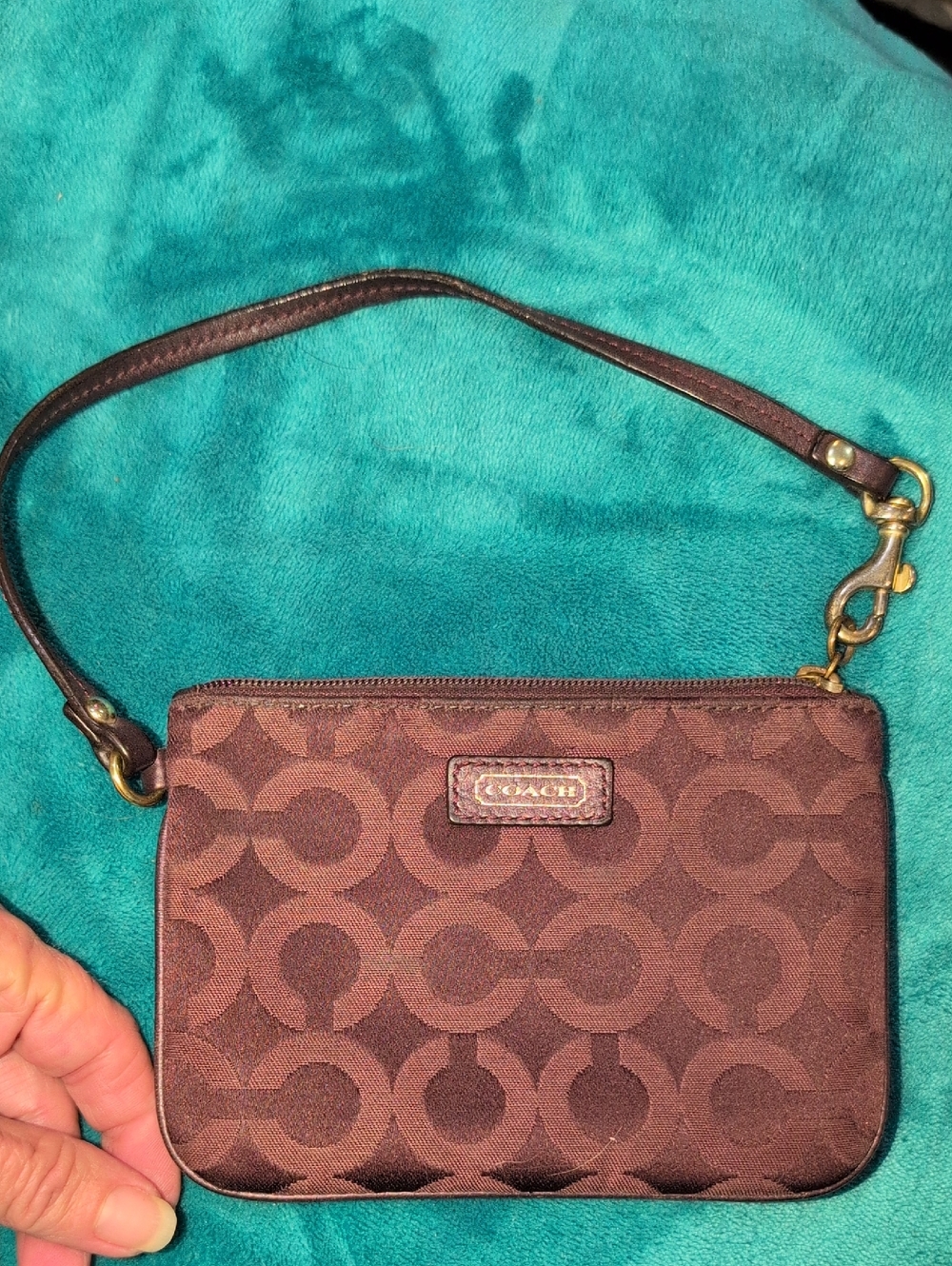 Coach Chocolate Brown Sig Op Art Wristlet